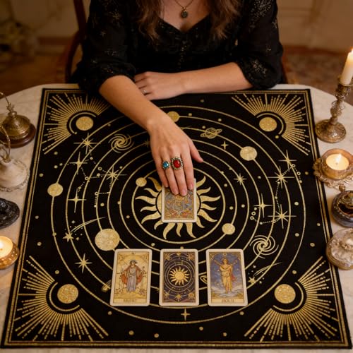 Tarot Altar Cloth Universe Solar System Print Card Table Tablecloth Celestial Golden Sun Tablecloth with Tarot Bag for Reading Rituals Crystals Spiritual Divination Witchcraft Supplies - color: Universe Solar System