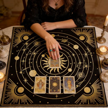 Tarot Altar Cloth Universe Solar System Print Card Table Tablecloth Celestial Golden Sun Tablecloth with Tarot Bag for Reading Rituals Crystals Spiritual Divination Witchcraft Supplies - color: Universe Solar System