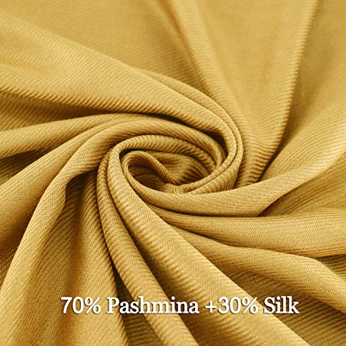 Soft Silky Pashmina Shawl Wraps Solid Colors Scarf for Wedding Evening Dresses - color: S-mustard