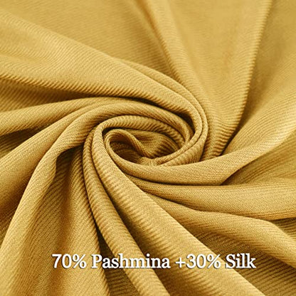 Soft Silky Pashmina Shawl Wraps Solid Colors Scarf for Wedding Evening Dresses - color: S-mustard