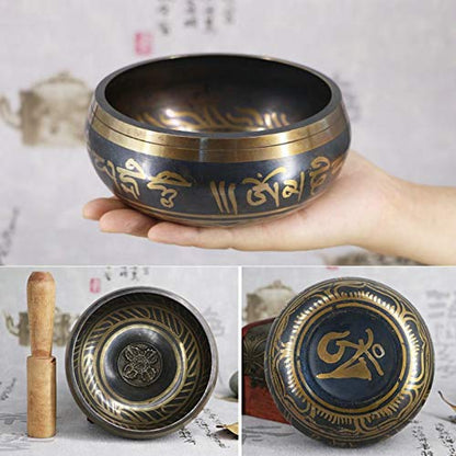Tibetan Singing Bowl Buddhism Meditation Bell Hand Hammered Buddhist Brass Bowl (12.5CMX6CM) - size: 12.5CMX6CM