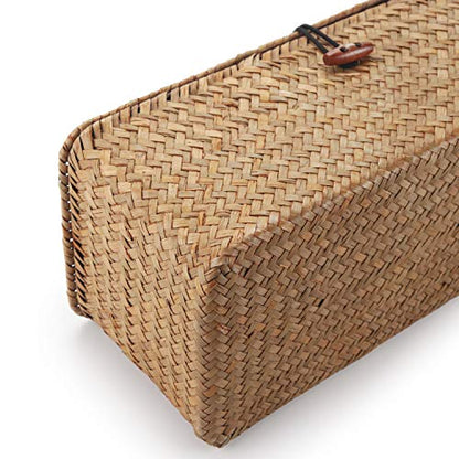 DECRAFTS Seagrass Storage Basket with Lid Rectangular Small Woven Shelf Baskets with Sections for Organize Snack Toys Tampon - color: Natural 3 Sections