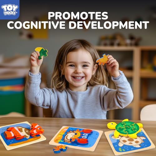 TOY Life Wooden Puzzles for Toddlers 2-4, Sea Animals Puzzles for Toddlers 1-3, Wood Puzzles Educational Montessori Toys Gifts for 1 2 3 Year Old, Baby Kids Learning Toy - style: 4PCS