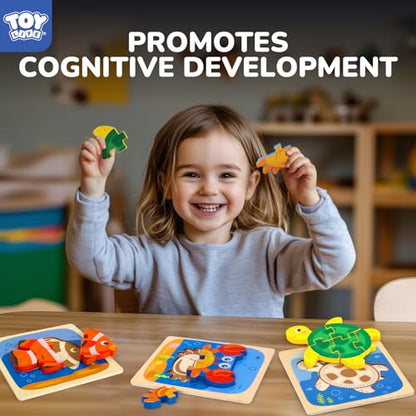 TOY Life Wooden Puzzles for Toddlers 2-4, Sea Animals Puzzles for Toddlers 1-3, Wood Puzzles Educational Montessori Toys Gifts for 1 2 3 Year Old, Baby Kids Learning Toy - style: 4PCS