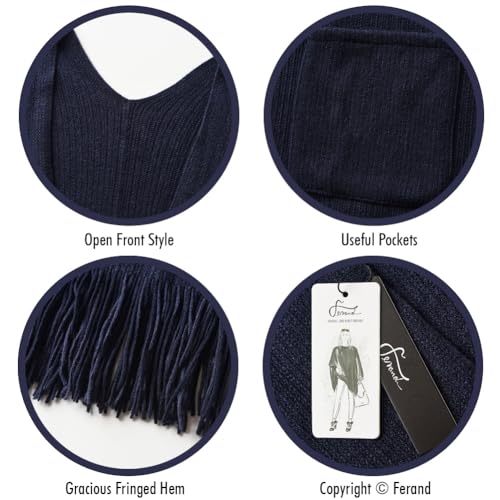 Ferand Shawl Wraps for Women, Cozy Lightweight Poncho Cape with Pockets, Warm for Fall Winter Travel - color: Navy Blue