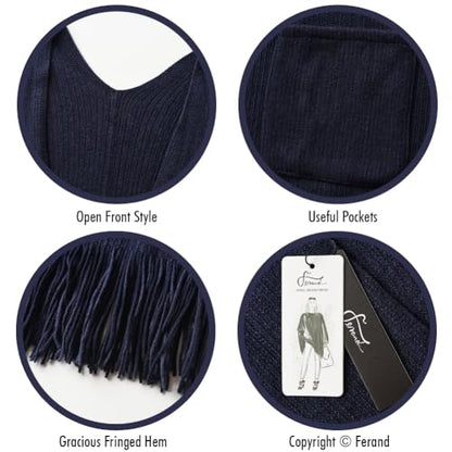 Ferand Shawl Wraps for Women, Cozy Lightweight Poncho Cape with Pockets, Warm for Fall Winter Travel - color: Navy Blue