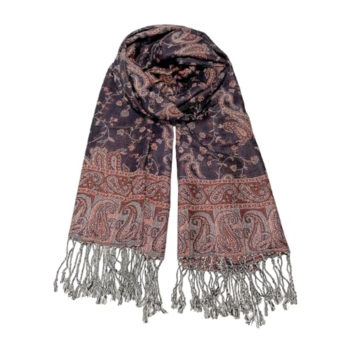 Pashmina Scarf for Women Shawls and Wraps Reversible Paisley Vintage Jacquard Soft Silky Rave Scarves Men - color: Reddish Purple