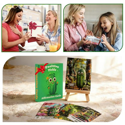 Mindfulness Positive Pickle Affirmation Cards – Daily Self Care for Stress & Anxiety Relief, Emotional Regulation & Mindful Living, Double-Sided Holographic Heart Design, Unique Gift for Women & Teens