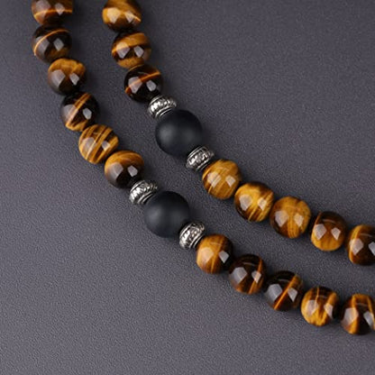 COAI 108 Japa Mala 7 Chakra Stone Wrap Bracelet Necklace - style: Tiger Eye