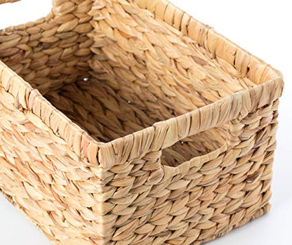 Natural Woven Water Hyacinth Wicker Rectangular Storage Bin Basket with Handles, Medium - size: Medium