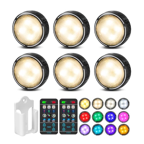 LED Puck Lights with Remote Control, Battery Operated Wireless Closet Light, Under Cabinet Lighting Stick on Tap Push Lights, Color Changing Under Counter Light for Kitchen, 6 Pack - Black - color: Black, size: 6 Pack