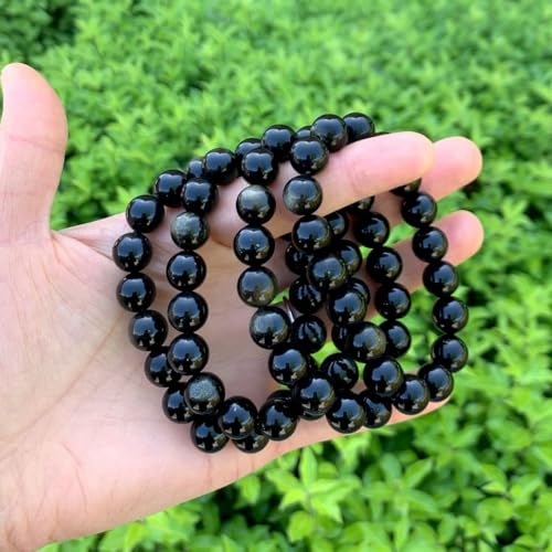 Adabele 1pc Natural Stretch Gemstone Bracelet 10mm (0.39") Bead 7 Inch to 8.5 Inch Healing Crystal Energy Quartz Chakra Jewelry Women Birthday Unisex Gift - color: Golden Obsidian, size: 7 inch