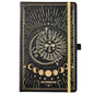 Artfan Ruled Notebook/Journal – Premium Thick Paper Classic Writing Notebook with Pocket + Page Dividers Gifts, Banded, Large, 128 Pages, Hard Cover, Lined (5.3" x 8.26") - Sun and Moon - color: BLACK17
