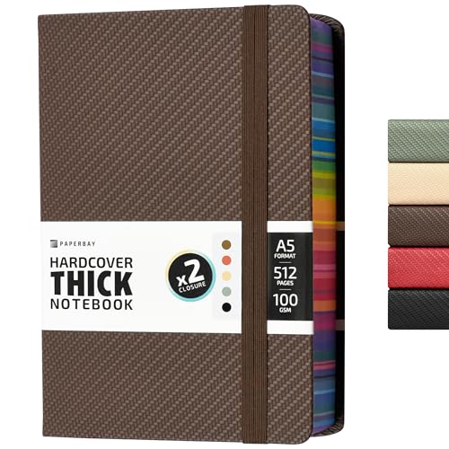 A5 Hardcover Thick Notebook 500 Pages, 5.7 x 8.3 inch Big Daily 365 Women or Men Journal for Writing with Spray Edges, Lined Paper Diary Journaling Notebook for Work (Brown) - color: Brown