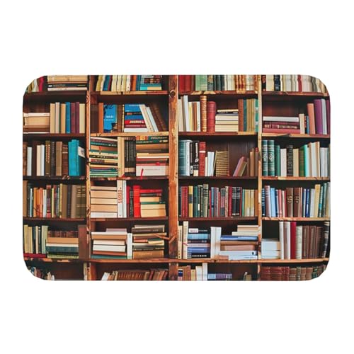 Books Printed Flannel Non - Slip Floor Mat 16x24in - Soft Plush Microfiber Rug for Every Indoor Space - color: Books