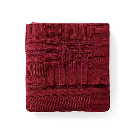 VCNY Home Cable Knit Super Soft Microfiber Throw Blanket - color: Red