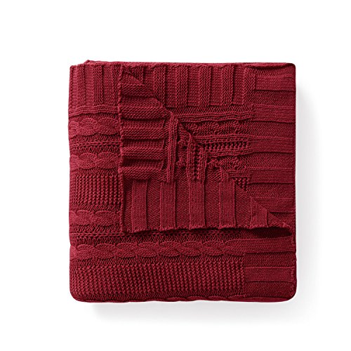 VCNY Home Cable Knit Super Soft Microfiber Throw Blanket - color: Red