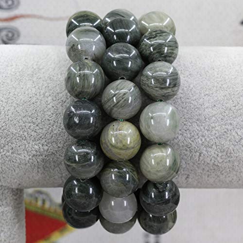 Keleny Natural Gem Semi Precious Gemstones 14mm Round Beads Crystal Stretch Bracelets 7 Inch Unisex - color: 14mm Green Hair Stone