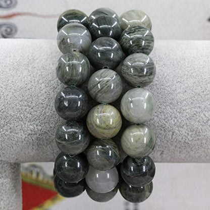 Keleny Natural Gem Semi Precious Gemstones 14mm Round Beads Crystal Stretch Bracelets 7 Inch Unisex - color: 14mm Green Hair Stone