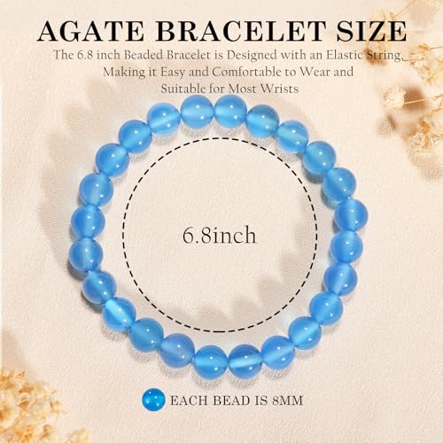 Agate Round Beaded Bracelet for Women Men Natural Agates Stone Healing Bracelets Stretch Elastic Handmade Polished Gemstone Beads Bracelet
