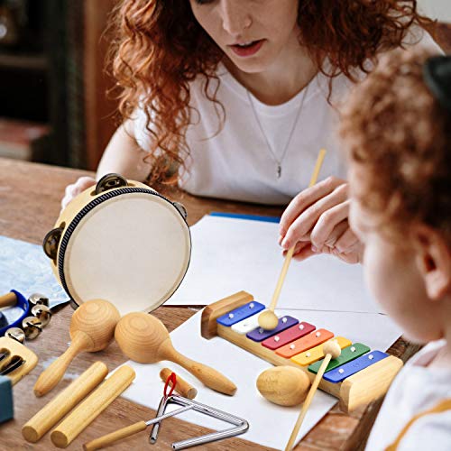 Musical Instrument Set for Toddler Baby Kid Wooden Percussion Instrument Musical Toys Xylophone Maracas Egg Shaker Tambourine Triangle Instrument for Boys Girls
