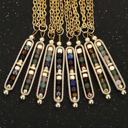 Crystal Intention Necklace for Women – Colorful Gemstone Bar Pendant on Gold Chain with Meaningful Wish Card - style: Anxiety