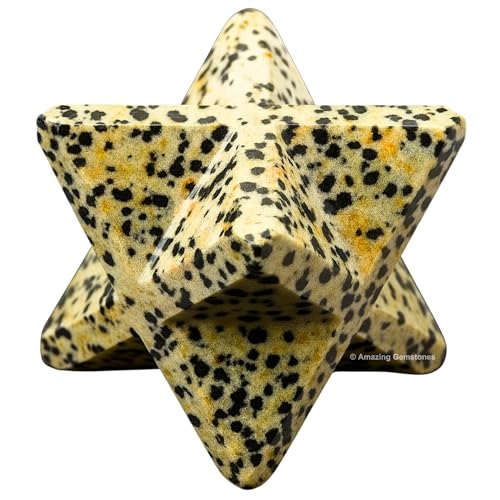 Amazing Gemstone Dalmatian Jasper Merkaba Crystal - 0.75 Inches Metaphysical Merkaba Star for Meditation - Energetic Tetrahedron Crystal and Healing Stones for Spiritual Growth and Healing (15-20mm) - color: Dalmatian Jasper, size: 15-20 mm