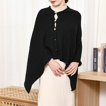 Shawl Wraps Women Fashion Knitted Shawls and Wraps Cardigan Cape Crochet Winter Shoulder Top Sweater Shawl Scarf - color: A Black