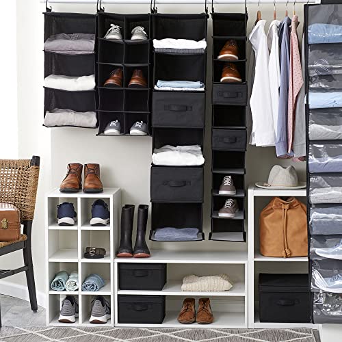 Household Essentials Large Fabric Storage Box With Lid Box, Black, Set of 2 - color: Black