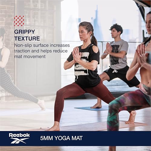 Reebok 5mm Solid Yoga Mat 68" x 24" Non-Slip, Lightweight, Foldable, and Durable Exercise Mat with Carry Strap for Home Workout, Yoga, Pilates, Fitness, and Outdoor Training - color: Cyber Mint