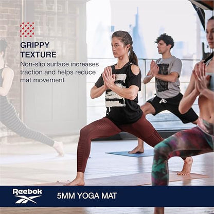 Reebok 5mm Solid Yoga Mat 68" x 24" Non-Slip, Lightweight, Foldable, and Durable Exercise Mat with Carry Strap for Home Workout, Yoga, Pilates, Fitness, and Outdoor Training - color: Cyber Mint