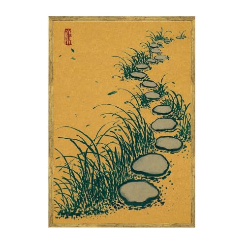 Framed Japanese Zen Garden Path Canvas Print Vintage Minimalist Aesthetic Poster Wall Art Exquisite Wall Decor Home Decoration for Living Room Bedroom Office (Gold Framed,24L x36W) - size: 24L"x36W"