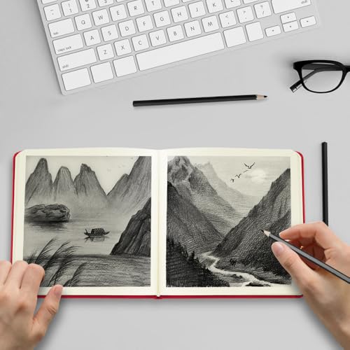 E-WEICHEN Square 5x5 inches 80gsm 96sheets/192 Pages Notebooks Blank Sketchbooks Travel Journal Pocket Hardcover Paint Writing Diary Memo Planner PU Leather Cover. Red - color: PU Cover-5x5in-Red