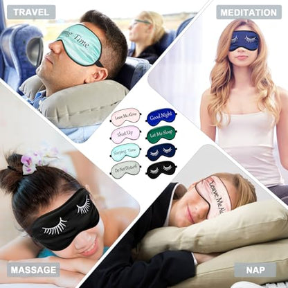 8 Pieces Funny Sleep Mask Silk Eye Mask with Adjustable Strap Soft Cute Blackout Blindfold Eye Cover for Women Men Full Night's Sleep, Travel, Nap, Meditation(Retro Colors) - color: Retro Colors
