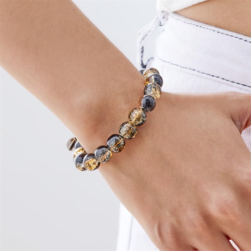 LANG XUAN Beaded Stretch Bracelets for Women Men Healing Crystal Stone Bracelet Bead Adjustable Unisex Gemstones Bracelets 10MM Weave Jewelry Gifts - color: 2pcs Black brown