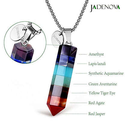 JADENOVA 7 Chakra Stones Necklace Gemstone Pendant Necklace Energy Healing Crystal Divination Pendulum For Women (Cone Hexagonal, 18 Inches Stainless Steel Chain) - style: Hexagonal 7 Chakra Pendant Necklace