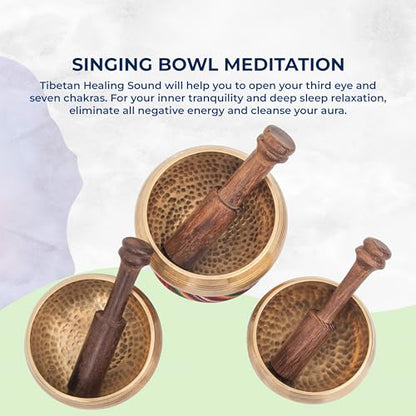 Tibetan Singing Bowl Set-Authentic Cuencos Tibetanos for Sound Healing, Meditation & Chakra Balancing - Includes Cushion, Mallet-Unique Spiritual Gifts for Women and Men (3 Chakra Bowl Set) - size: 3 Chakra Bowl Set