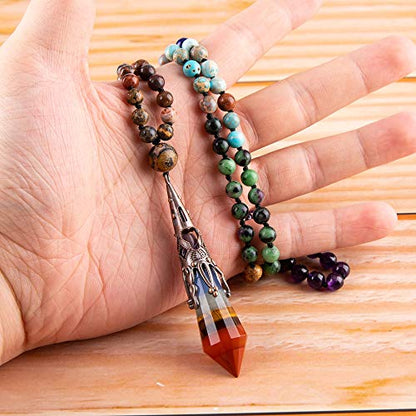 Bivei 108 Mala Beads Bracelet Real Gemstone Yoga Pendants Meditation Hand Knotted Mala Prayer Necklace