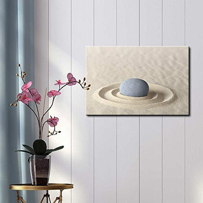wall26 - A Solitary Stone in a Zen Rock Garden with Formed Ripples - Canvas Art Home Art - 12x18 inches