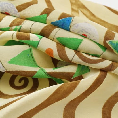 JWSilk Long Charmeuse Silk Scarf Classic Art Print - color: Tree of Life By Gustav Klimt Taupe