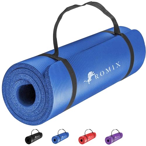 ROMIX Yoga Mat Thick 2/5 Inch (10mm), 72"L x 24"W Non-Slip Workout Mat, Large Yoga Mats for Women Men With Carry Bag and Strap, Exercise Mats for Home Workout Meditation Training Equipment - color: Blue