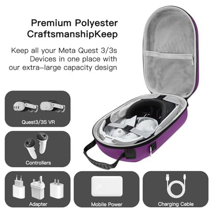 Hard Carrying Case Compatible with Oculus Meta 3/3S,VR Headset Elite Strap and Touch Controller Accessories Carry Case,Hard Shell Travel Storage Bag (Purple) - color: Purple