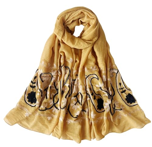 MINIDORA Soft Lightweight Scarves for Women Floral Embroidered Shawls for Holiday Summer Travel Wraps Extra Large - color: Style 3-yellow
