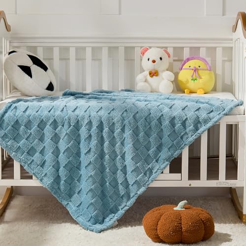 Light Blue Textured Checkered Kids Throw Blanket, 330GSM Soft Plush Fleece Blanket for Couch Sofa Bed, Cozy Decorative Giftable Home Blanket, 30x40 Inches - color: Light Blue, size: Kids Throw(30"x40")