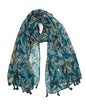 YOUR SMILE Large Boho Scarf for Women Lightweight Floral Printed Scarves Fall Winter Fashion Fringed Shawl wraps - color: 01 Teal Leaves