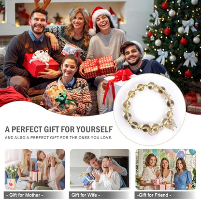 Natural Bead Bracelet 10mm Healing Crystal Bracelet for Women & Men Feng Shui Good Luck Meditation Buddhist Jewelry Handmade Stone Beaded Jewelry for Gift - color: Citrine
