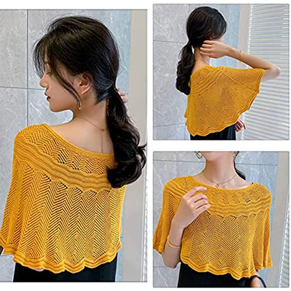 Knitted Sun-Proof Ice Silk Shawl, Summer Knitted Hollow-Out Poncho Cape Shawl, Knit Shawl Wrap for Women - color: Khaki
