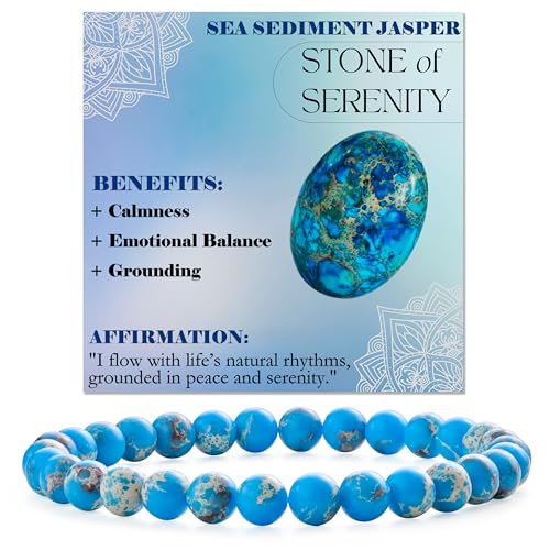 Bivei 6mm Beaded Bracelets for Women Handmade Semi Precious Natural Stone Stretch Elastic Jewelry Yoga Protection Gifts - color: Sea Sediment Jasper - Serenity, size: Small 6.5-6.7 inch