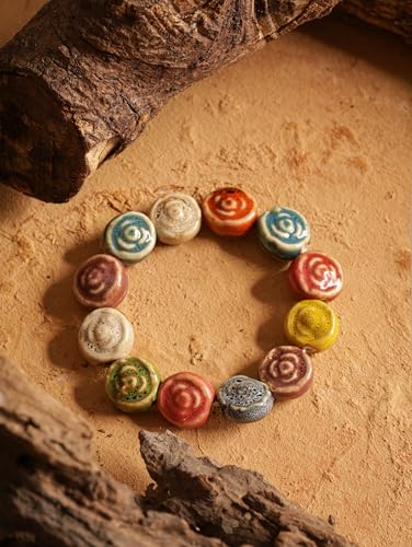 MINACHI Boho Hippie Colorful Ceramic Beads Strand Stretch Bracelet, Bohemian Summer Beach Jewelry Gift for Women - color: S05