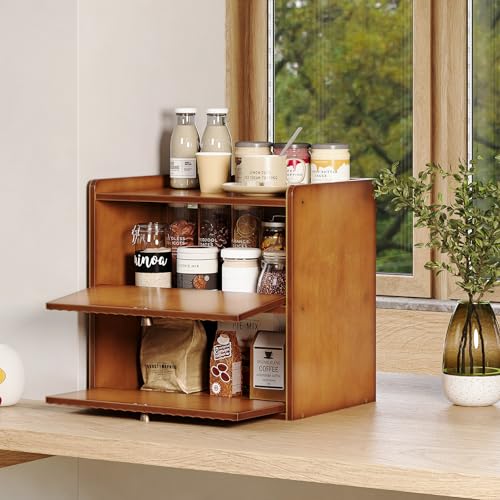 Trironsun Rustic Bread Box for Kitchen Countertop Bamboo Bread Storage Container Bin Double Layer BreadBox Farmhouse Large Capacity Food Organizer (Brown) - color: Brown